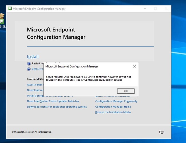 Microsoft endpoint configuration manager error for 3.5